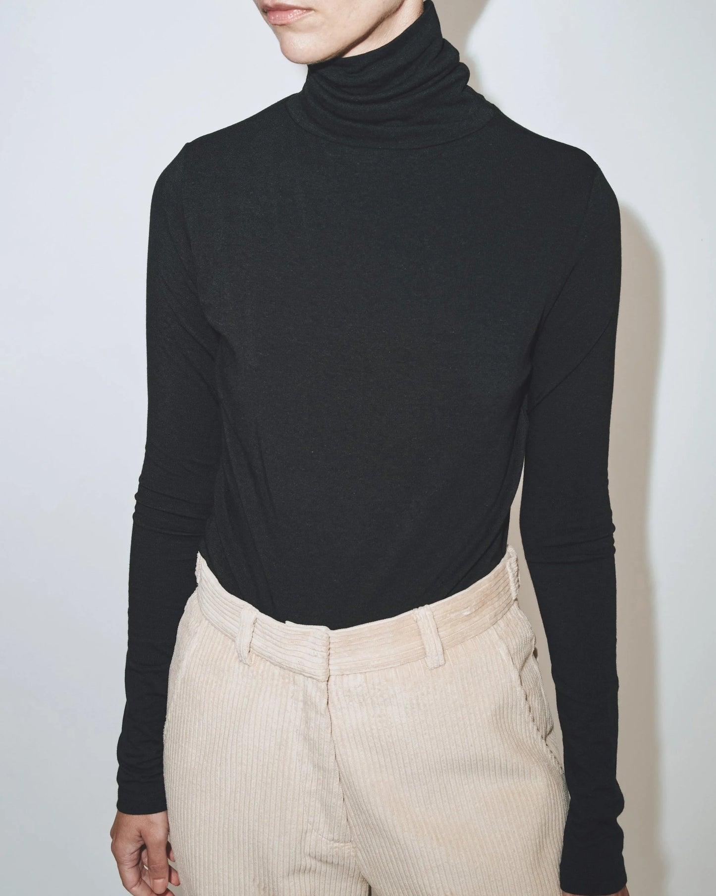 Roll Neck Jersey Top - Black