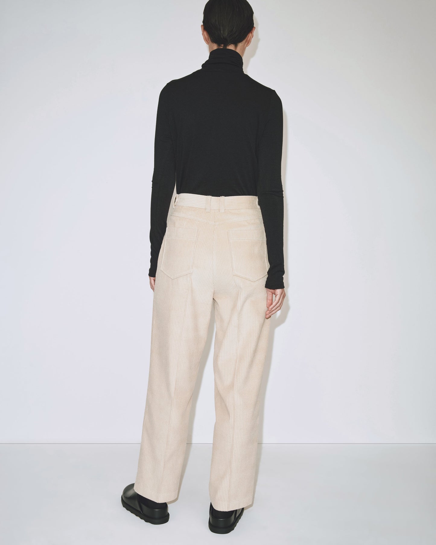 Corduroy Straight Leg Pants - Light Beige