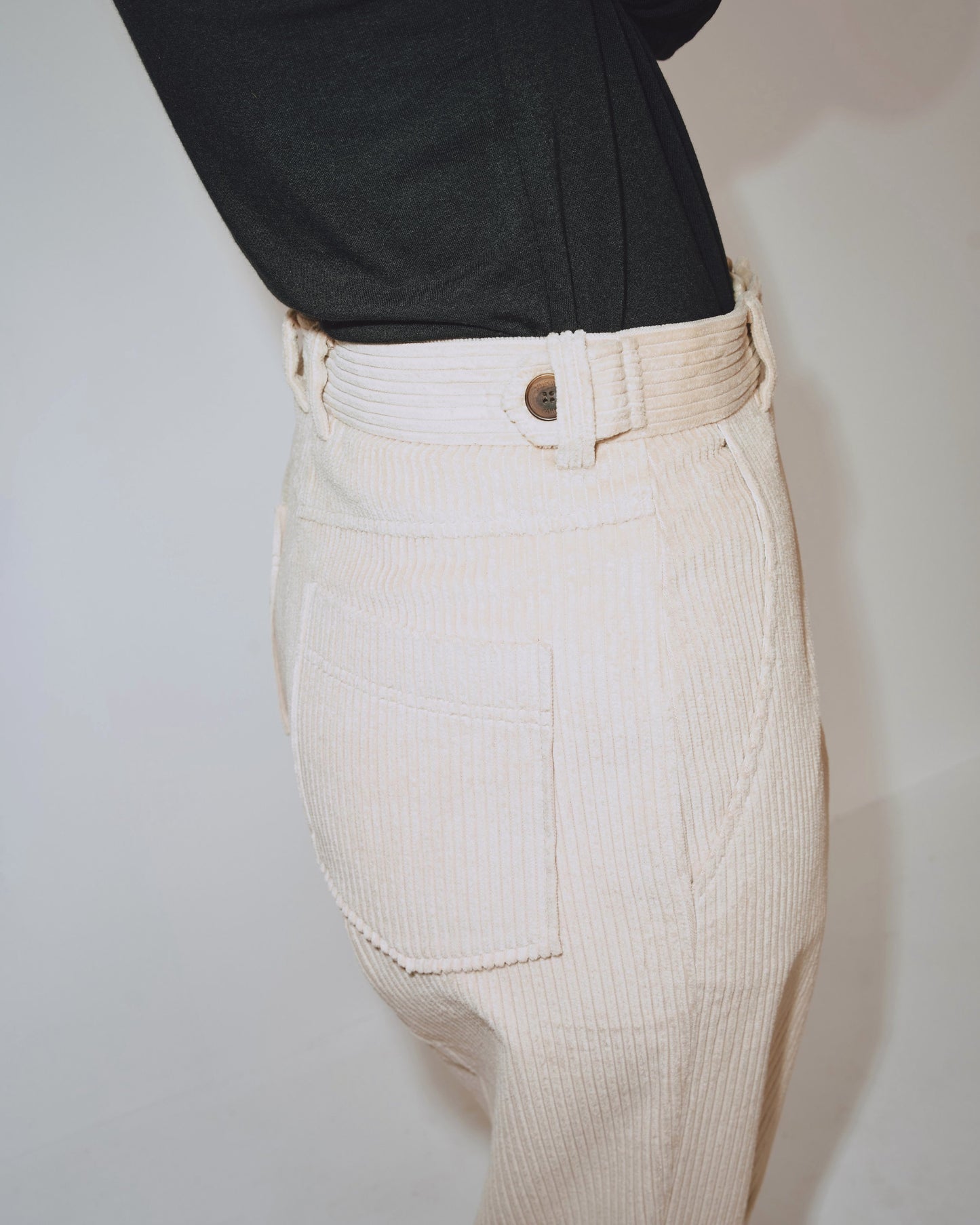 Corduroy Straight Leg Pants - Light Beige