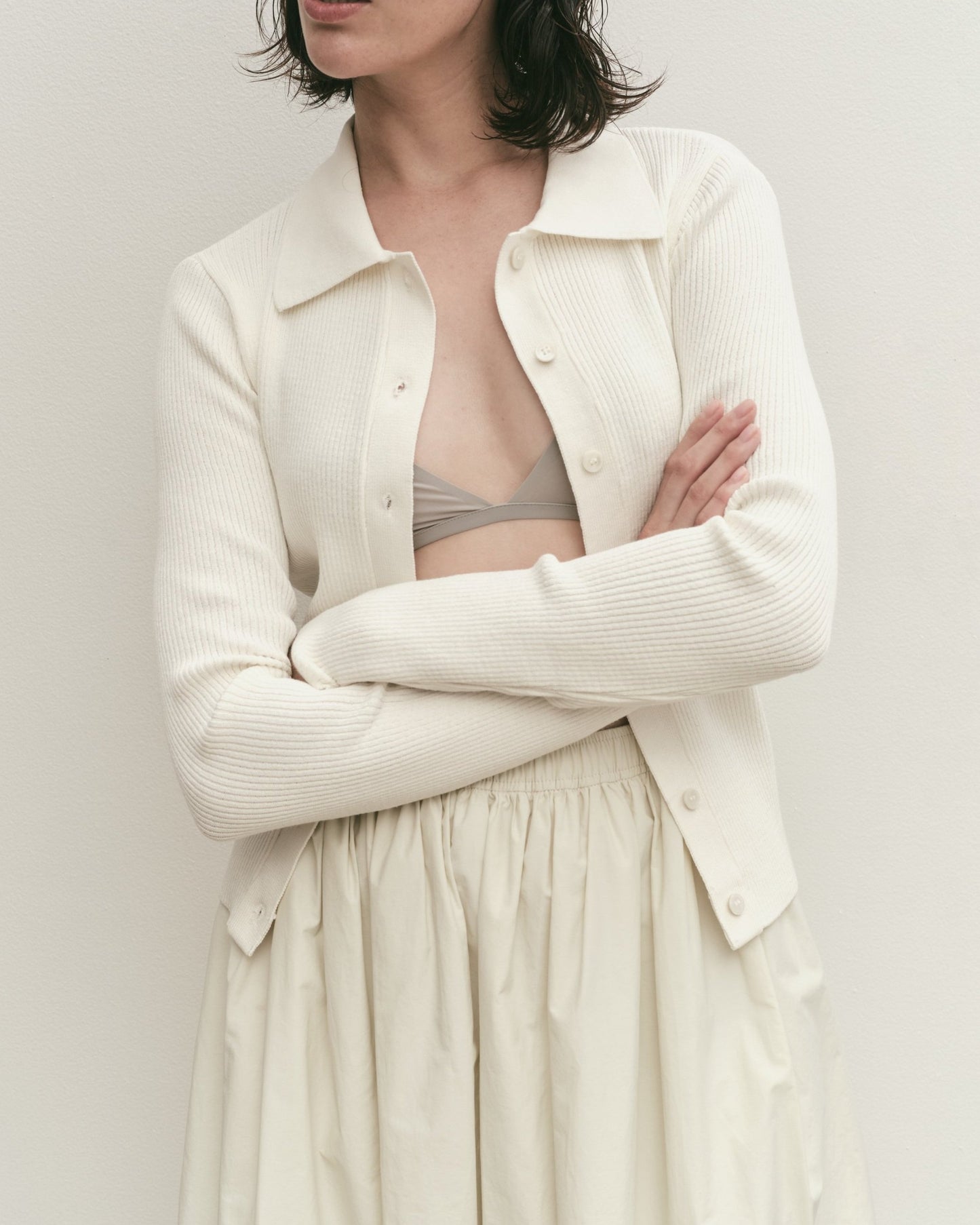 Ribbed Short Cardigan - Ivory