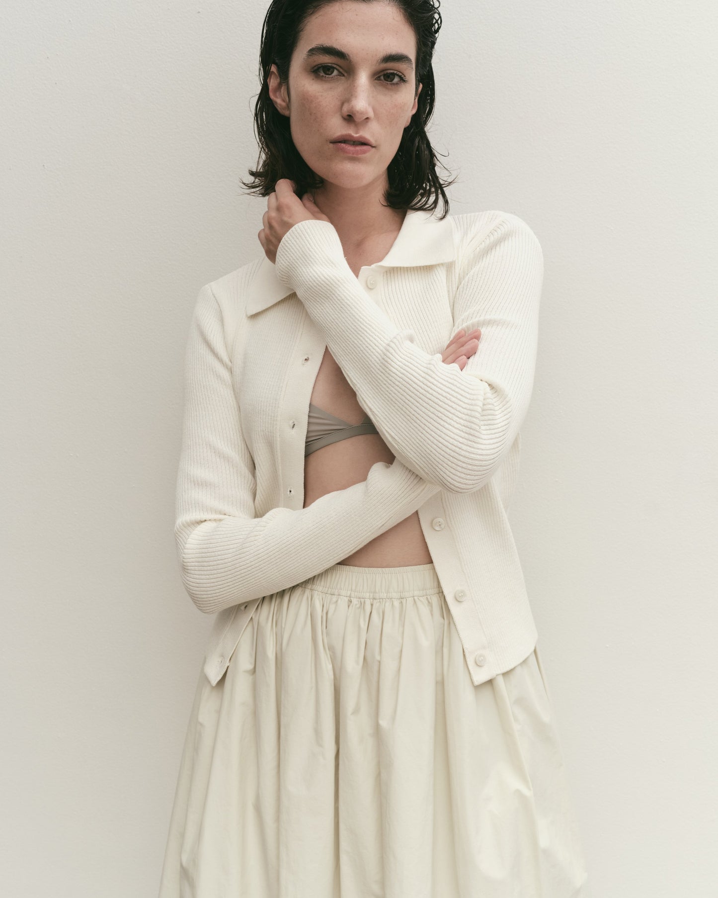 Ribbed Short Cardigan - Ivory