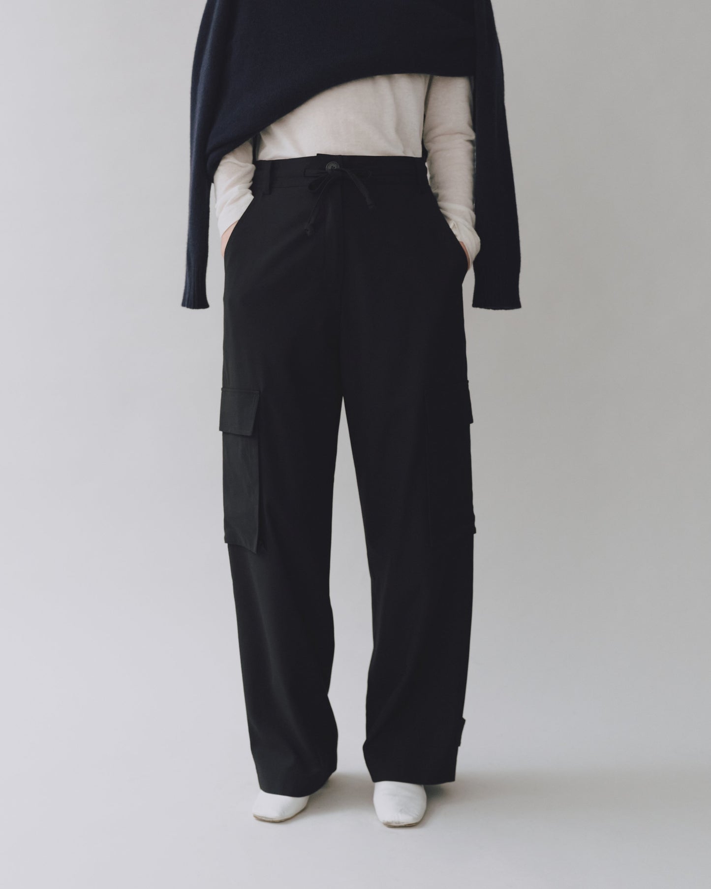 Wool Blend Cargo Pants - Black