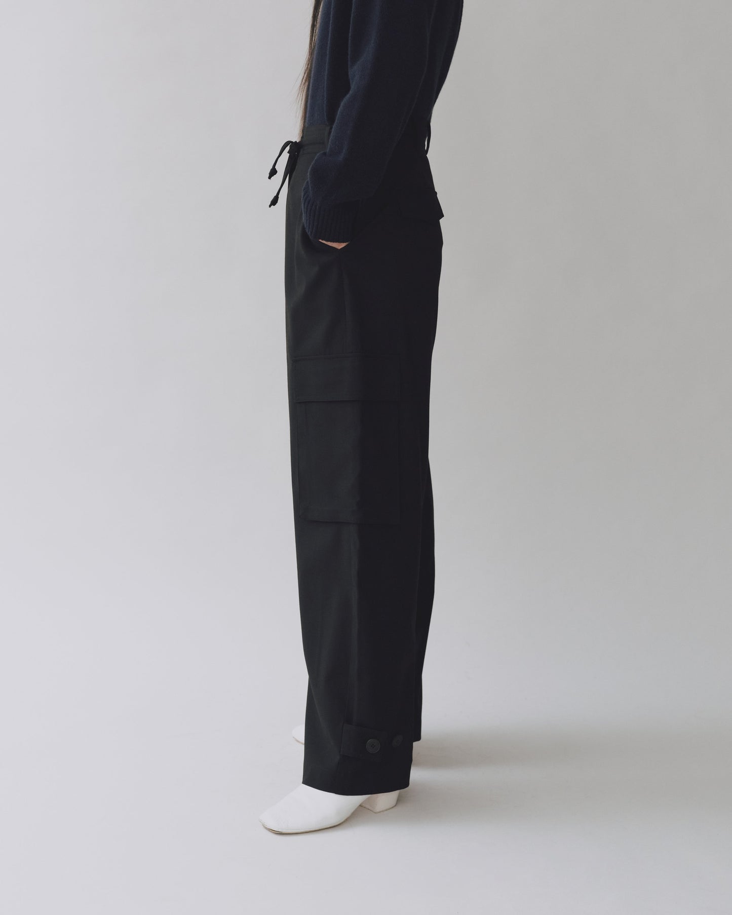 Wool Blend Cargo Pants - Black