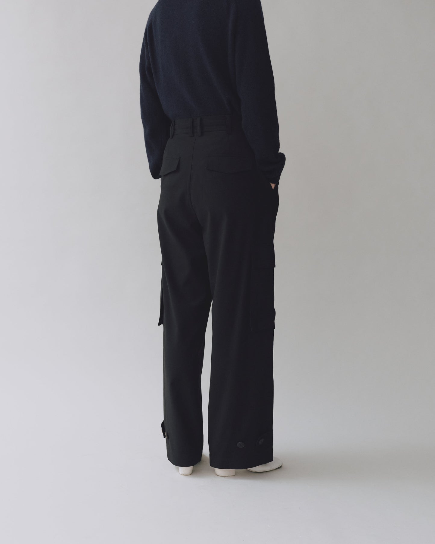 Wool Blend Cargo Pants - Black