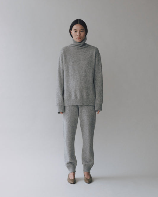 Cashmere Blend High Neck Knit - Gray