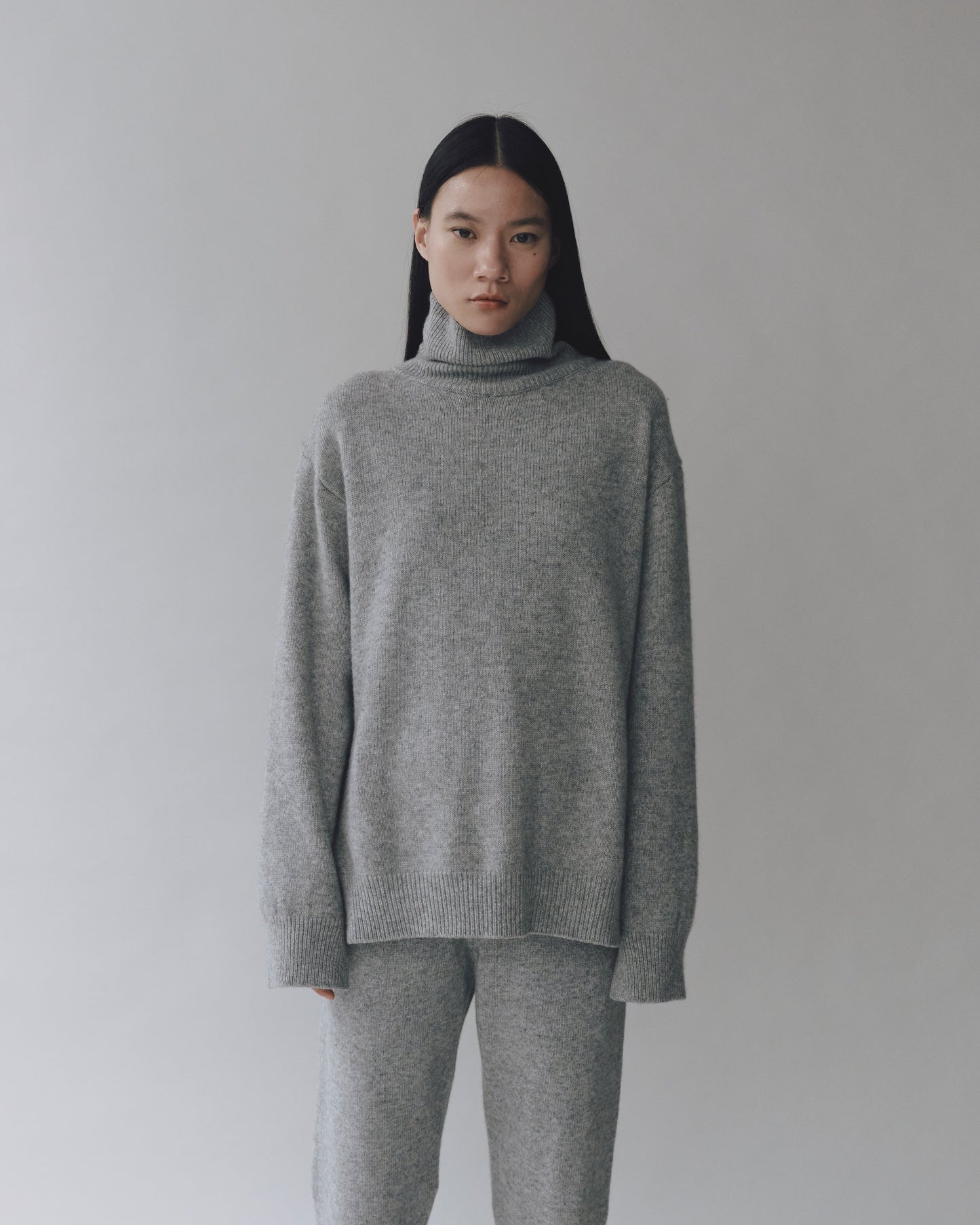 Cashmere Blend High Neck Knit - Gray