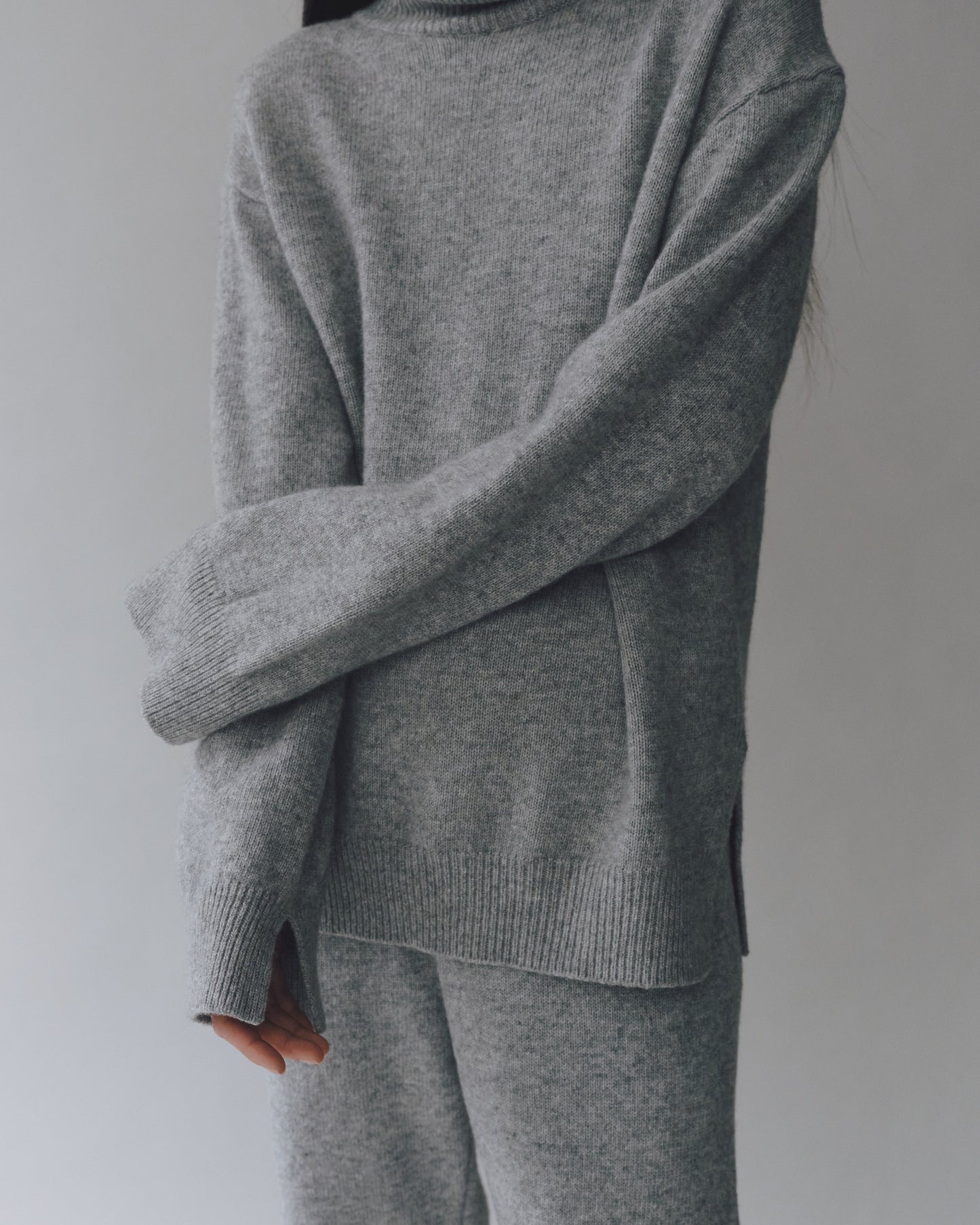 Cashmere Blend High Neck Knit - Gray