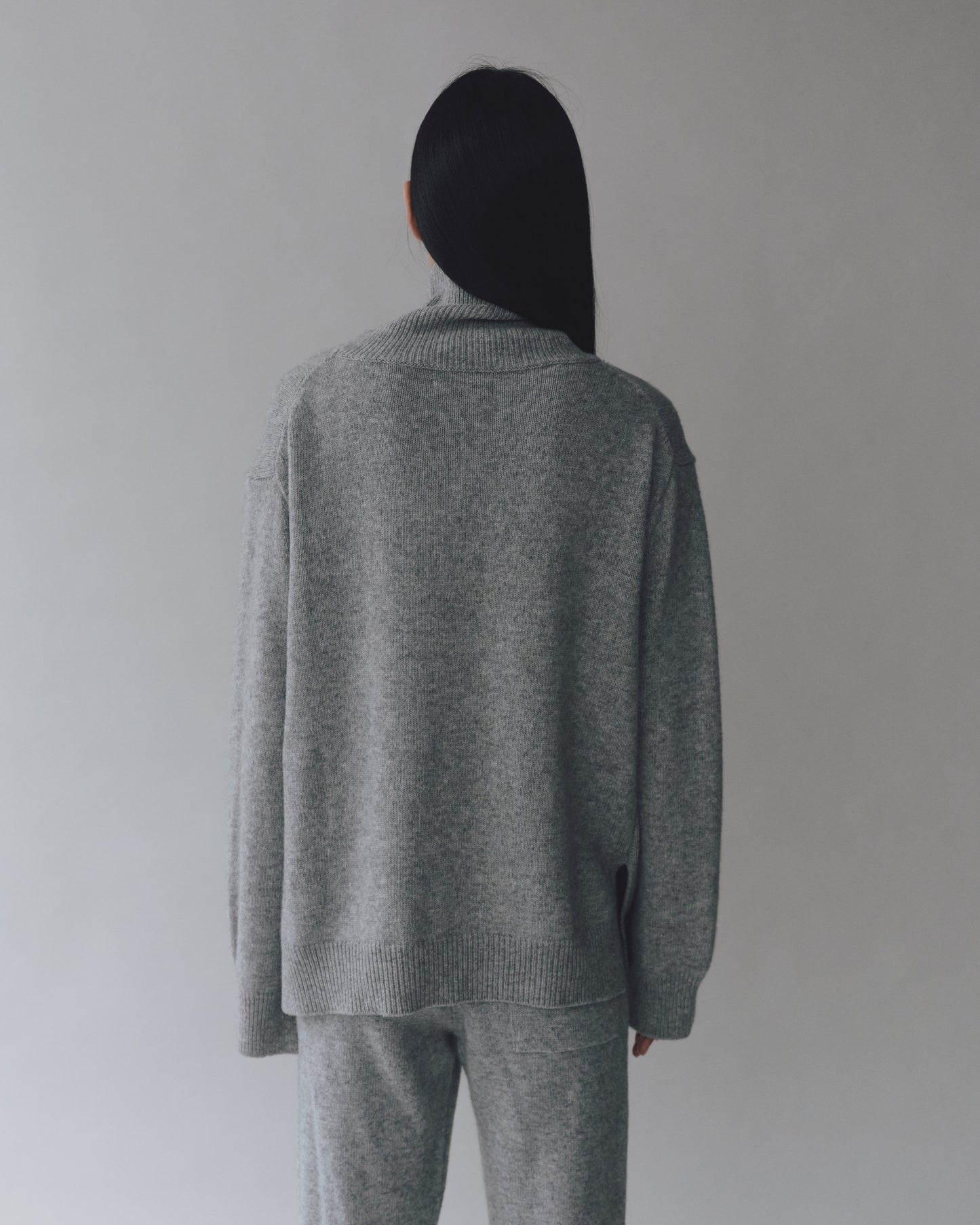 Cashmere Blend High Neck Knit - Gray