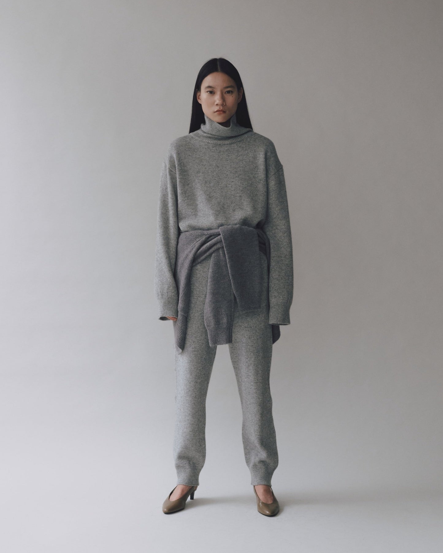 Cashmere Blend High Neck Knit - Gray