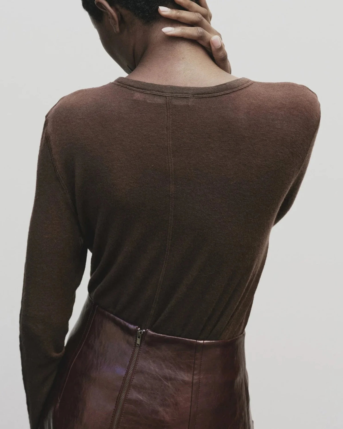 Wool Tencel Crew Neck - Brown