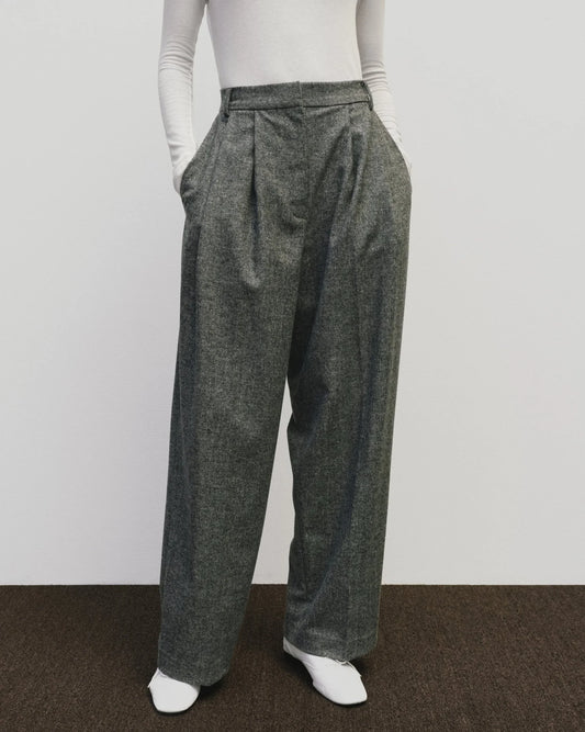 Wool Blend Wide Leg Pant - Gray