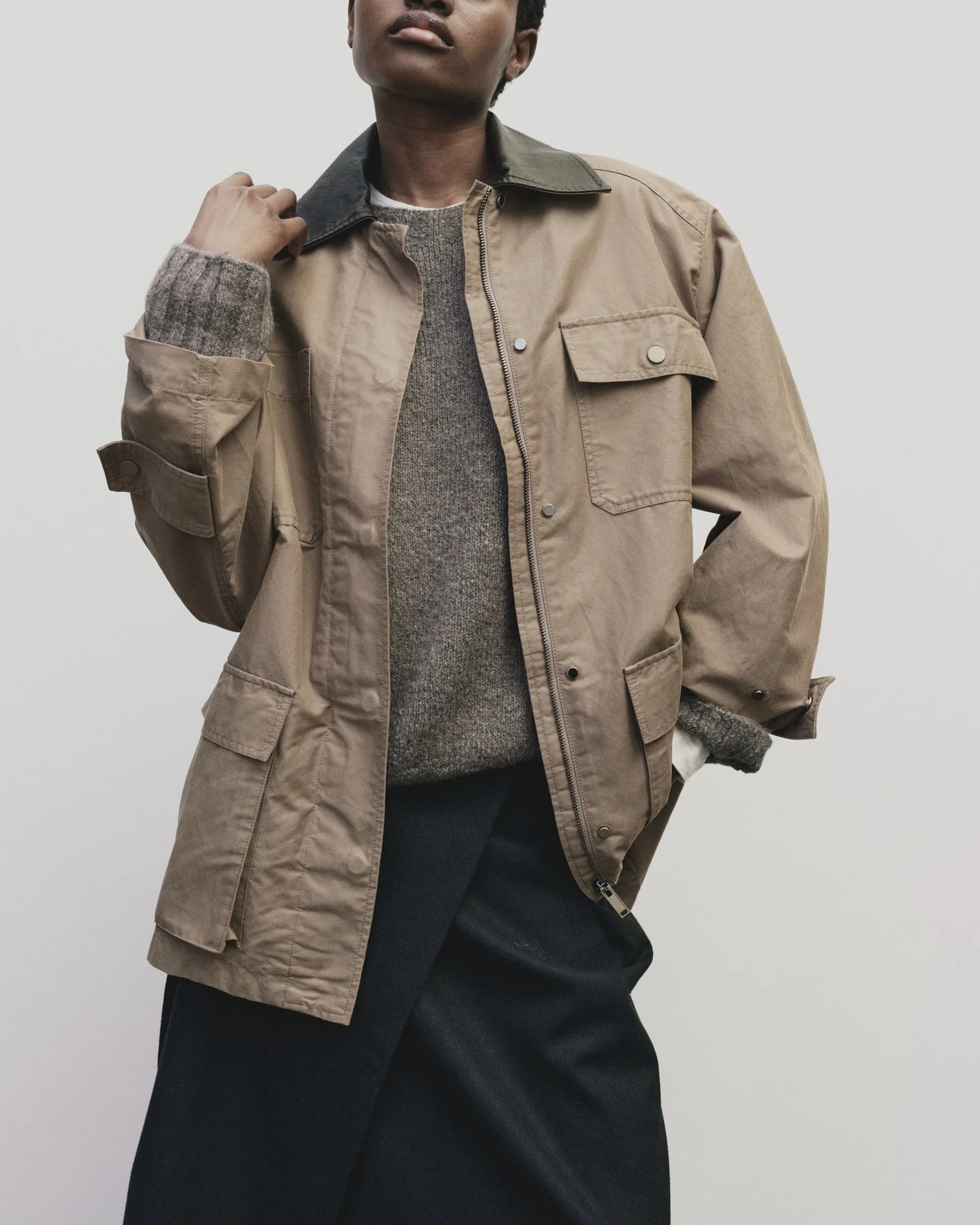 Contrast Collar Work Jacket
