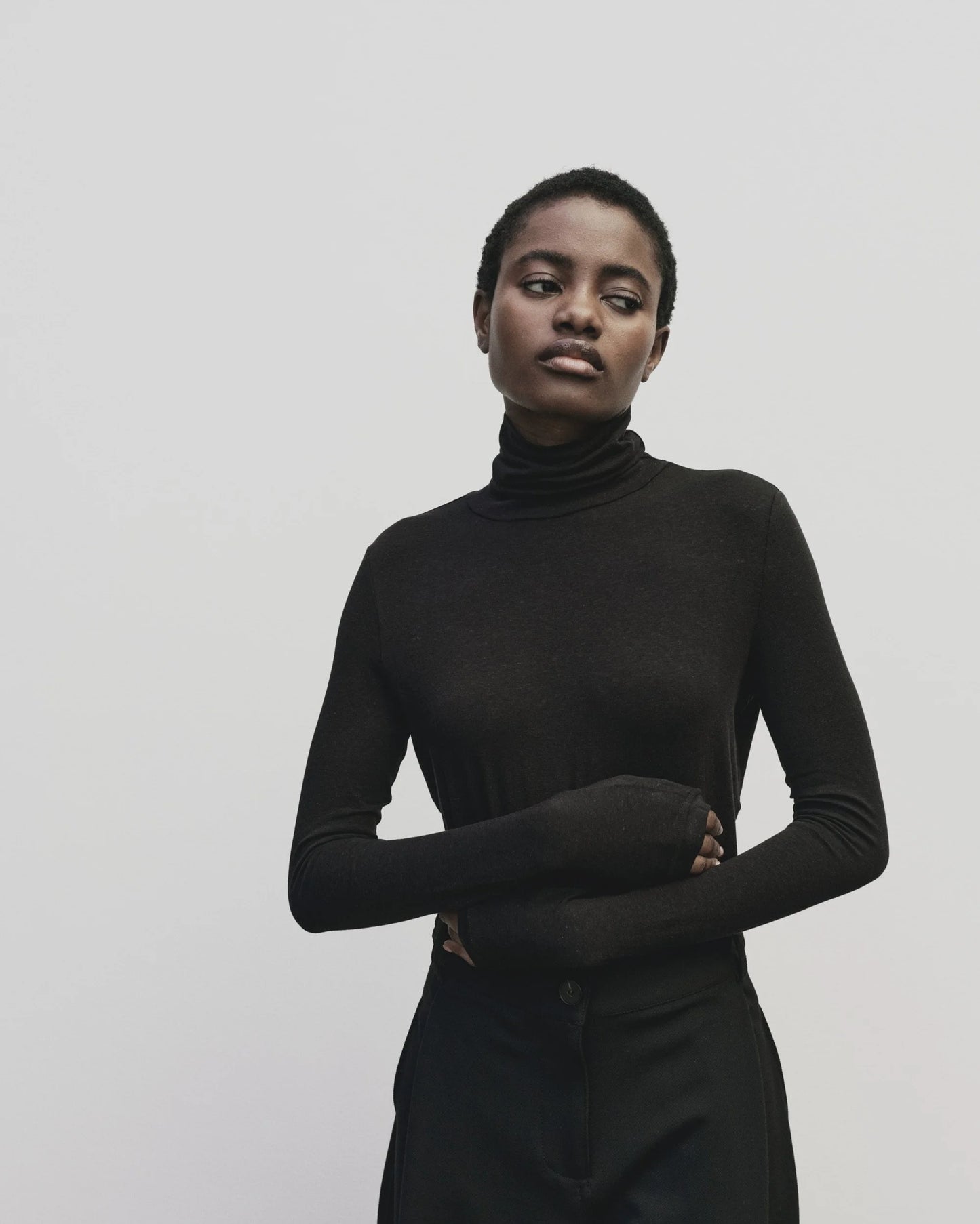 Roll Neck Jersey Top - Black