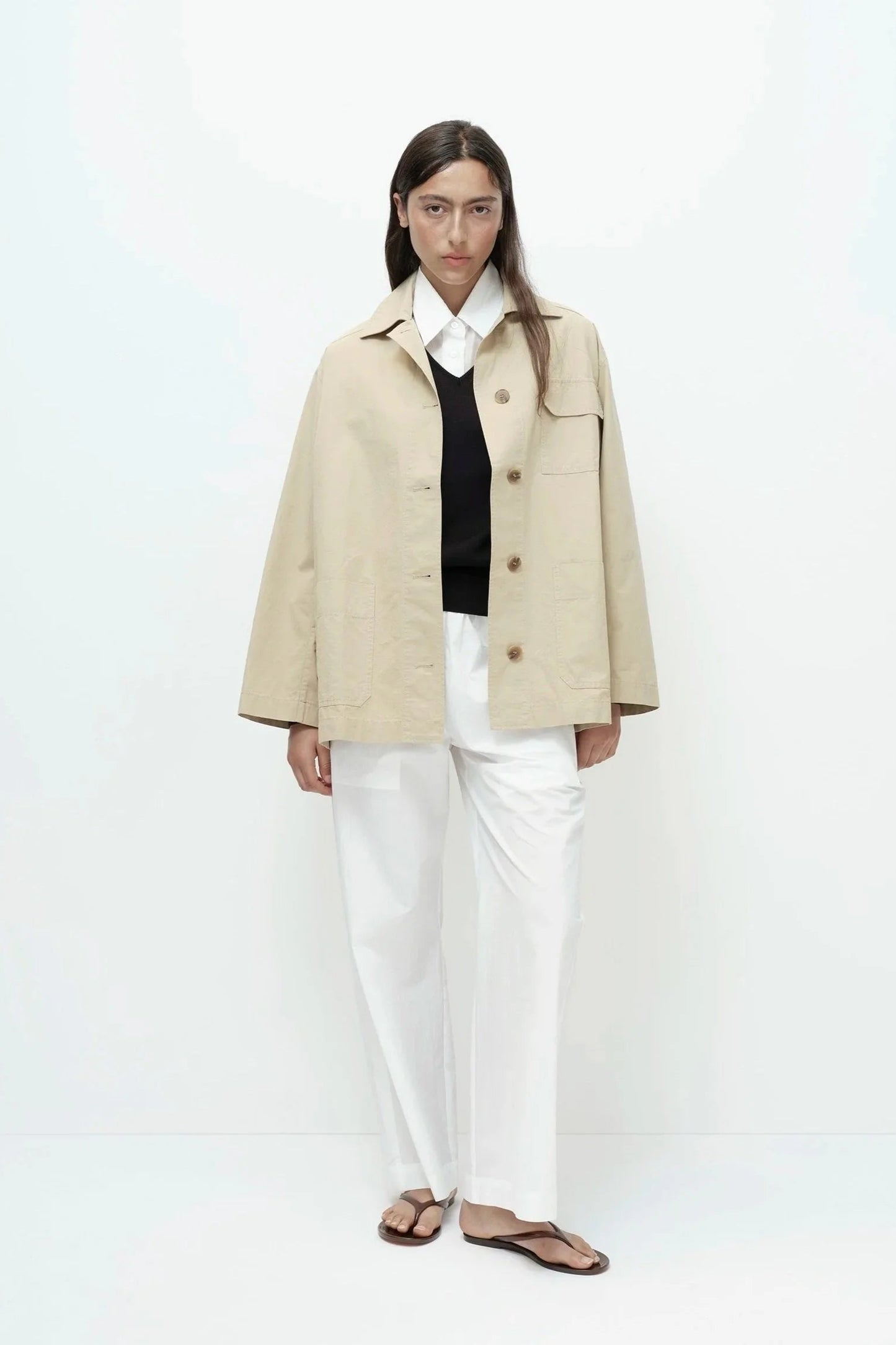 Linen Blend Work Jacket - Beige