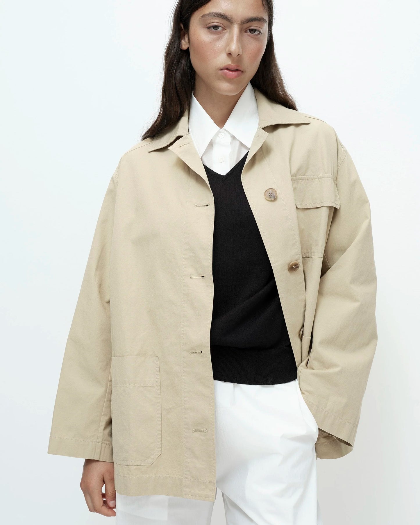 Linen Blend Work Jacket - Beige