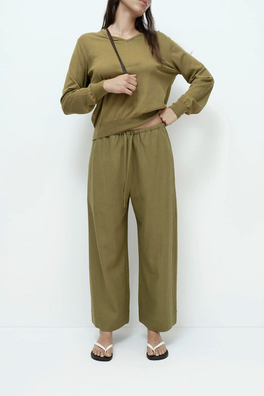 Linen Blend Cropped Pants