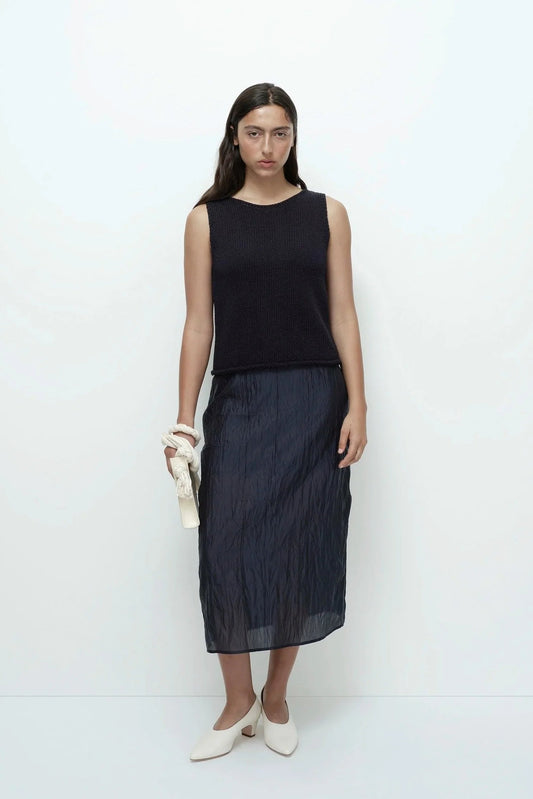 Boat Neck Knit Tank - Navy