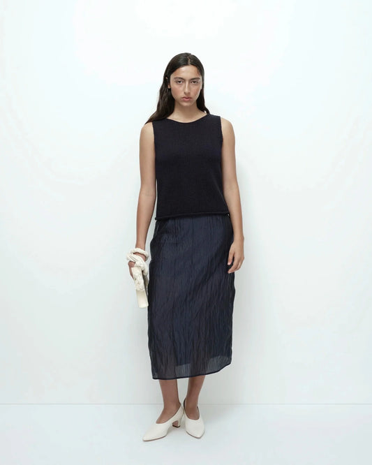 Crinkle Midi Skirt - Navy