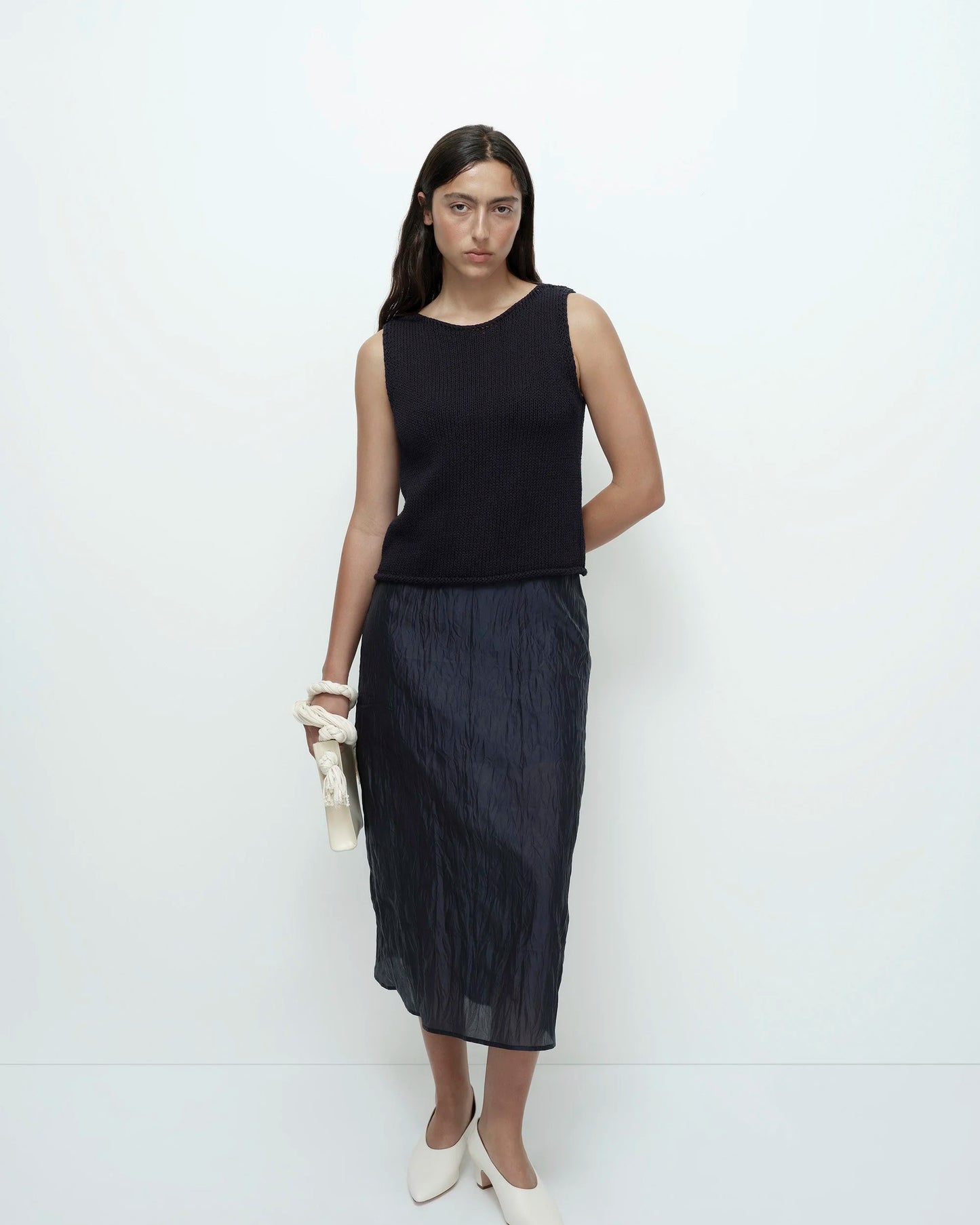 Boat Neck Knit Tank - Navy