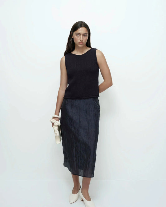 Crinkle Midi Skirt - Navy