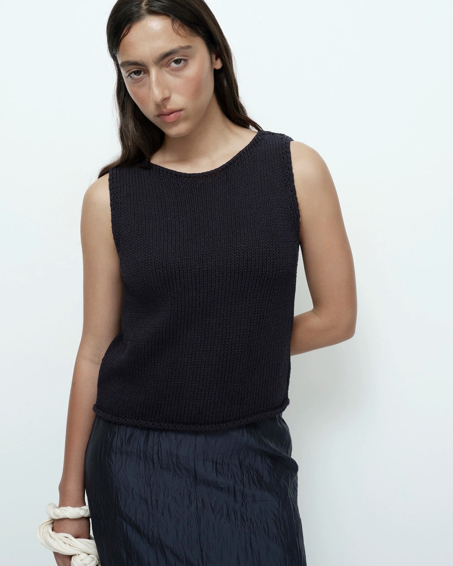 Boat Neck Knit Tank - Navy