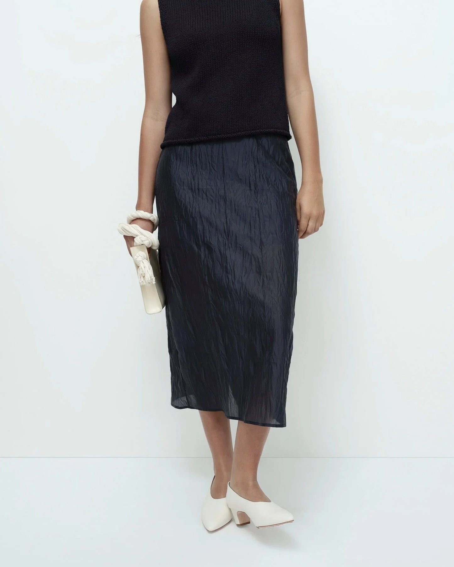 Crinkle Midi Skirt - Navy