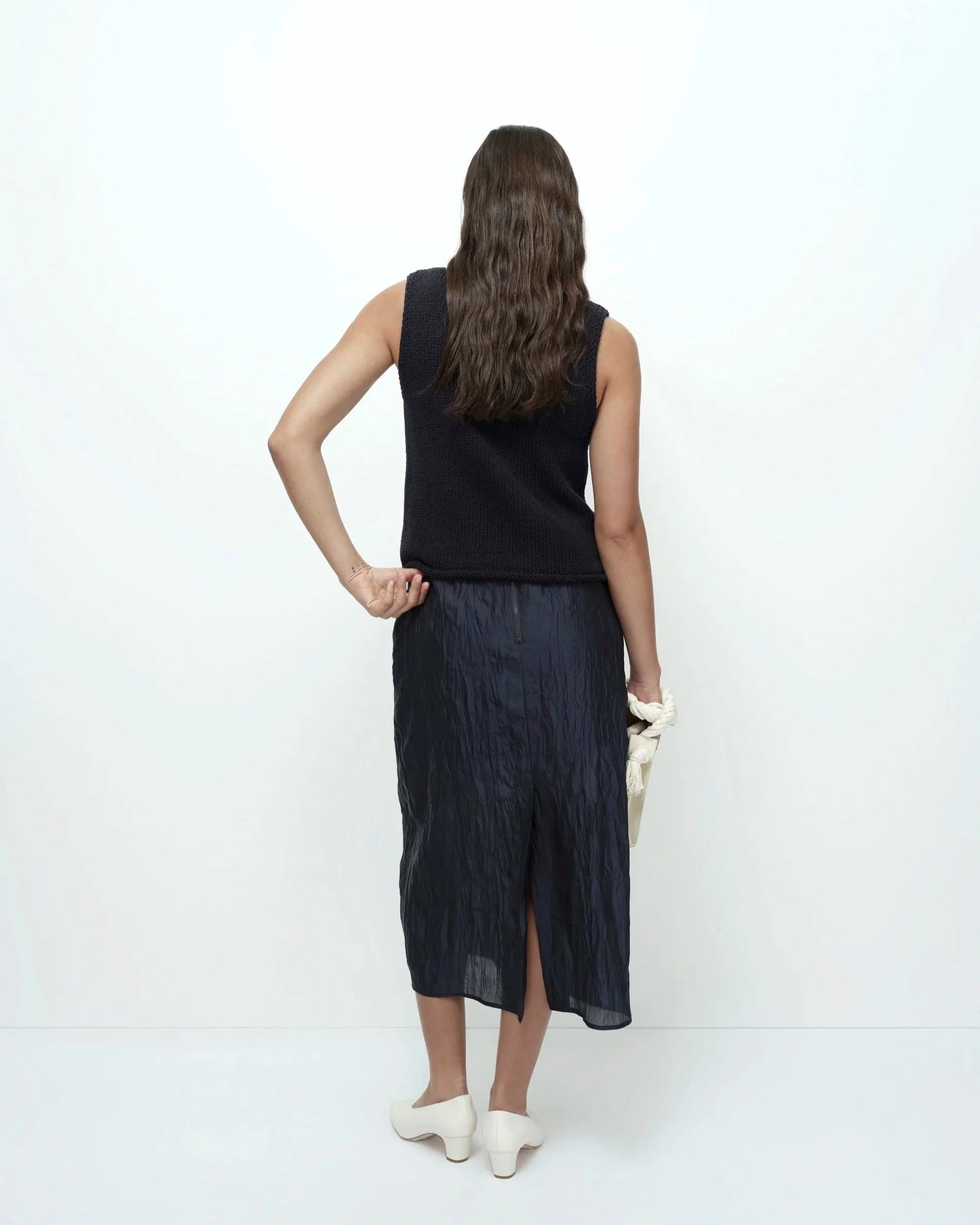Crinkle Midi Skirt - Navy