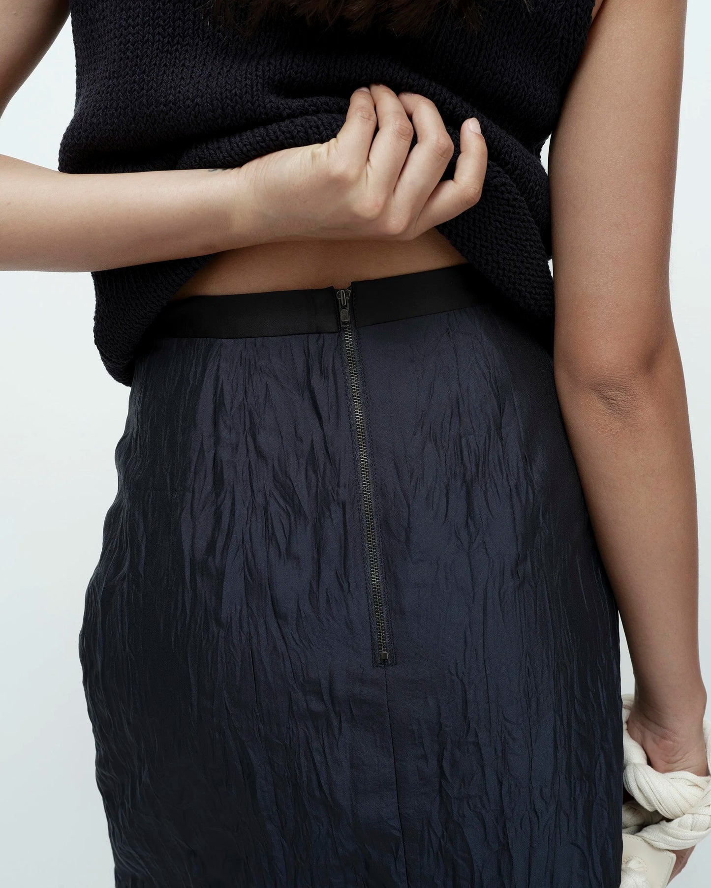 Crinkle Midi Skirt - Navy