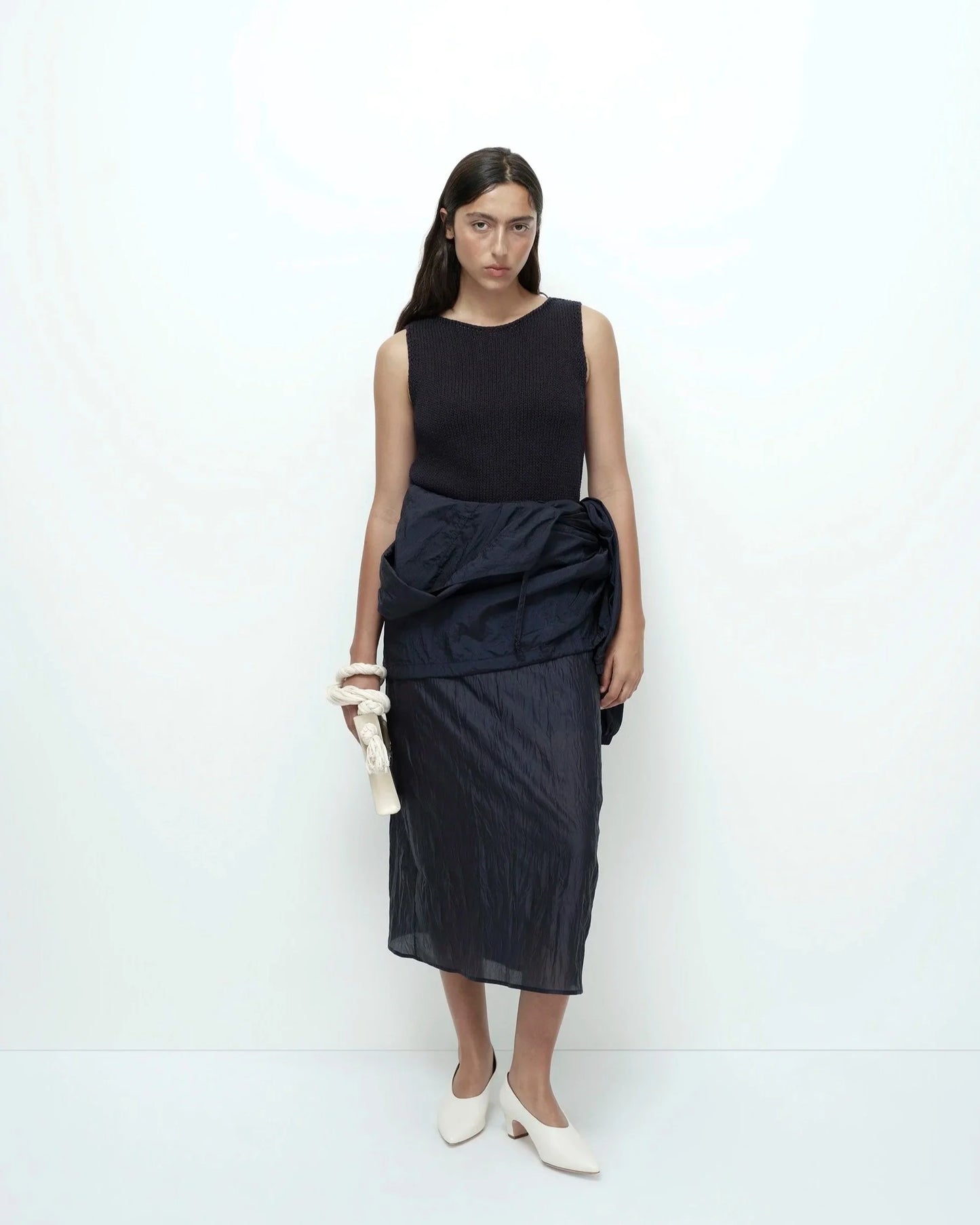 Crinkle Midi Skirt - Navy