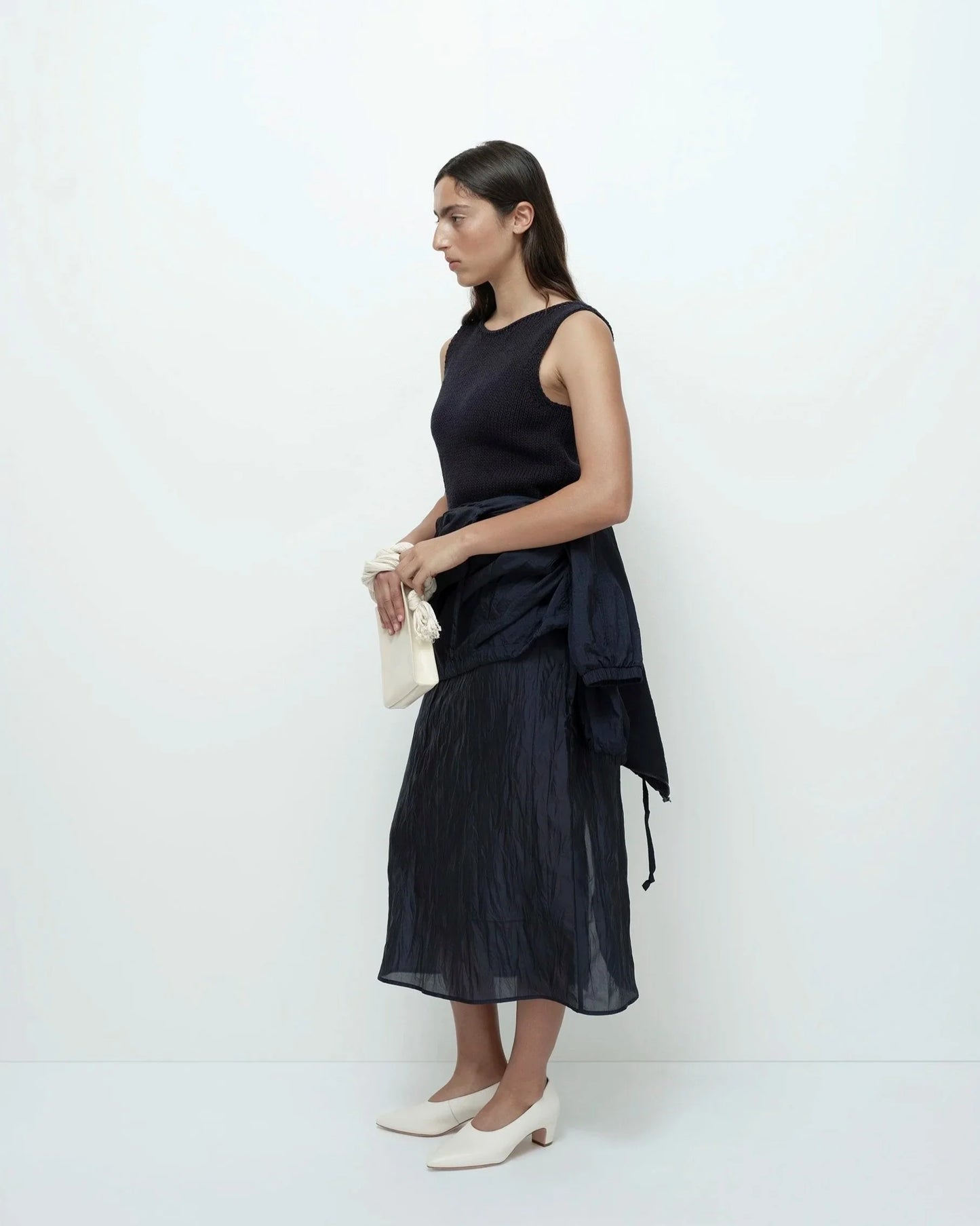Crinkle Midi Skirt - Navy