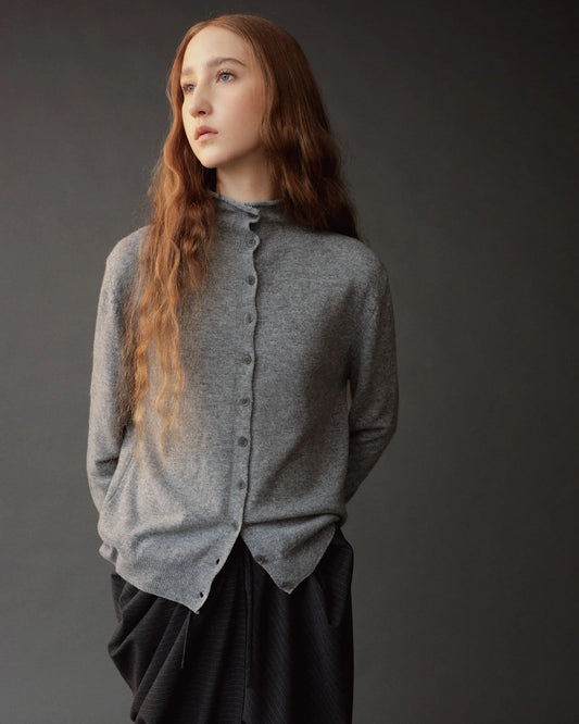 Mock Neck Cardigan - Gray