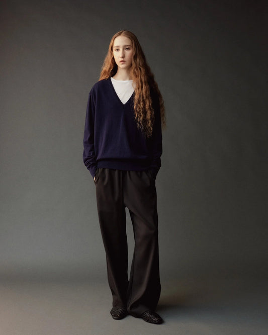 Wool Blend Drawstring Pants - Black