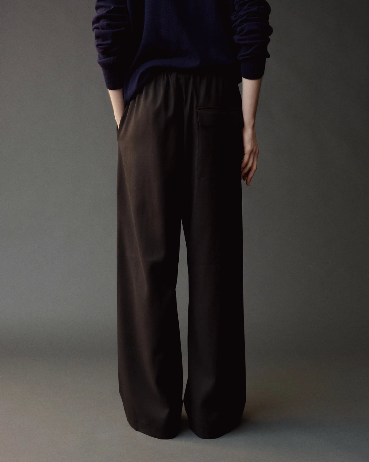 Wool Blend Drawstring Pants - Black