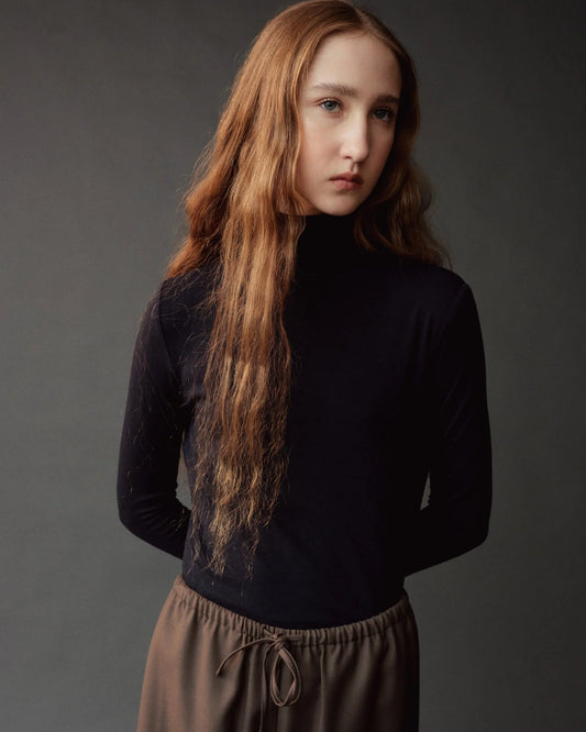Roll Neck Jersey Top - Black