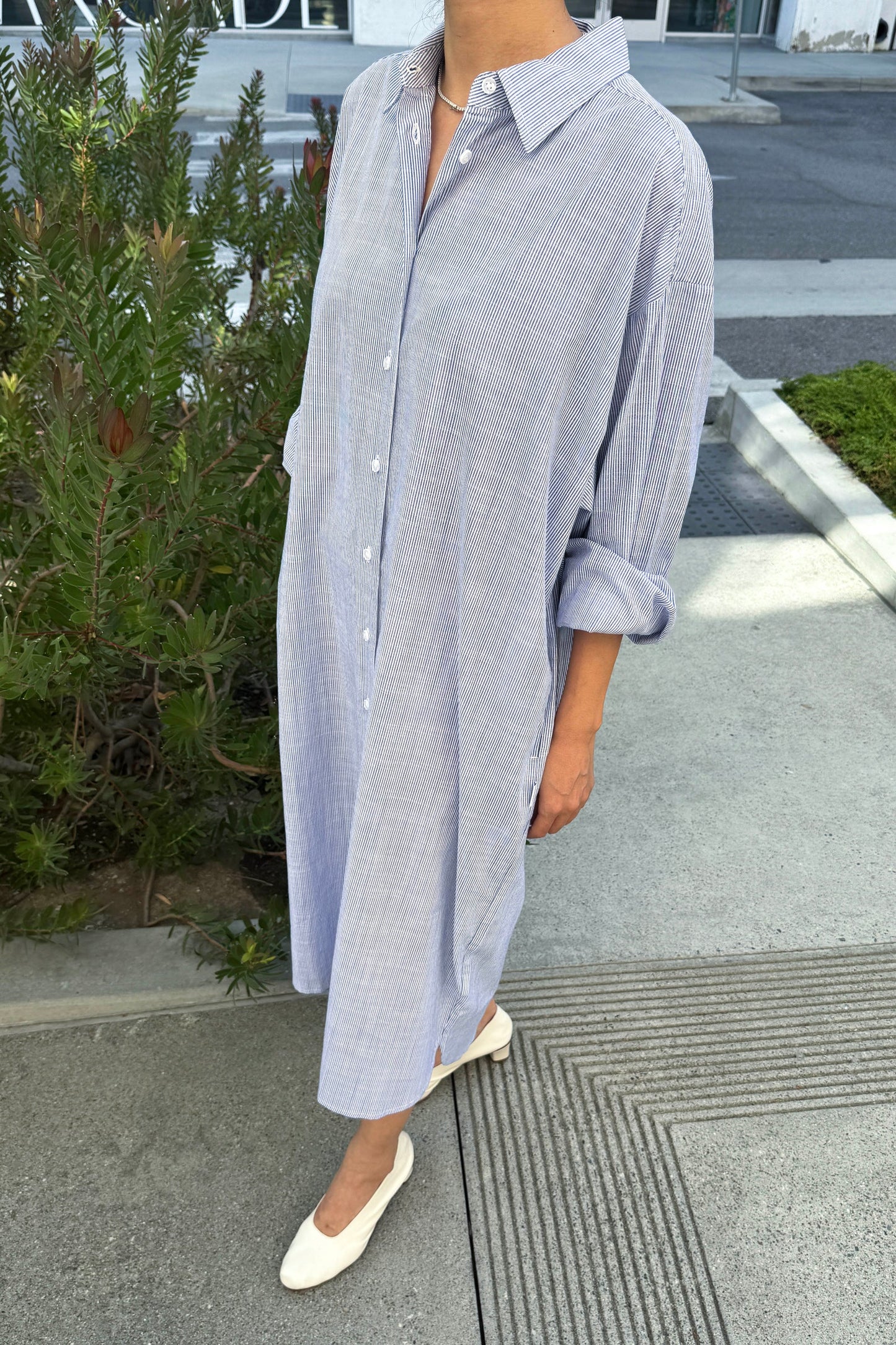 Artist Long Shirt - Blue Pinstripe