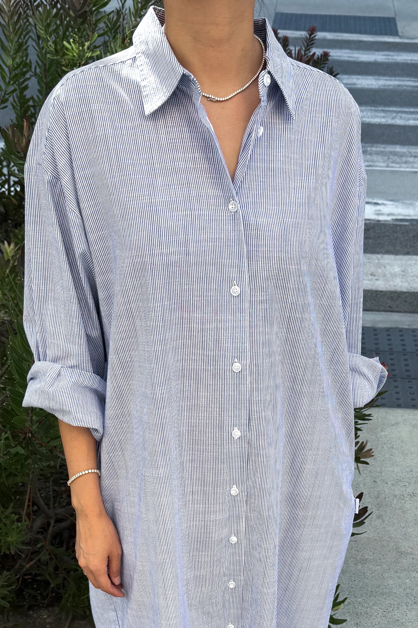 Artist Long Shirt - Blue Pinstripe