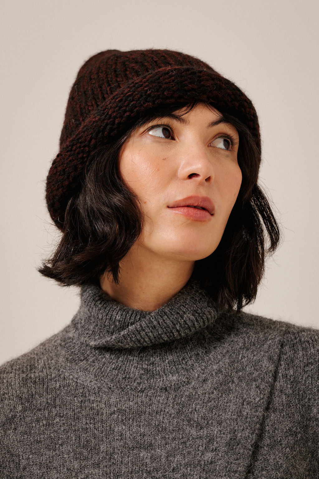 Baby Alpaca Roll Hat - Maroon Marl