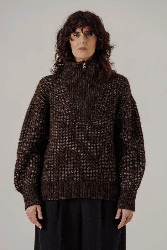 Alpine Quarter Zip Sweater in Carob