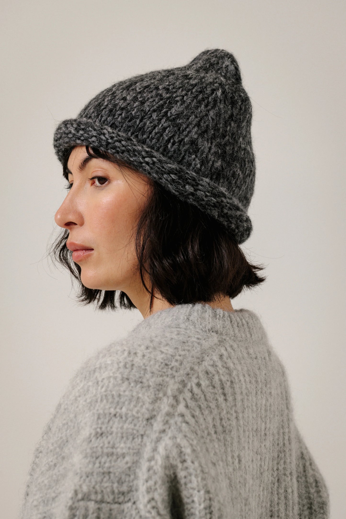 Baby Alpaca Roll Hat - Charcoal Marl
