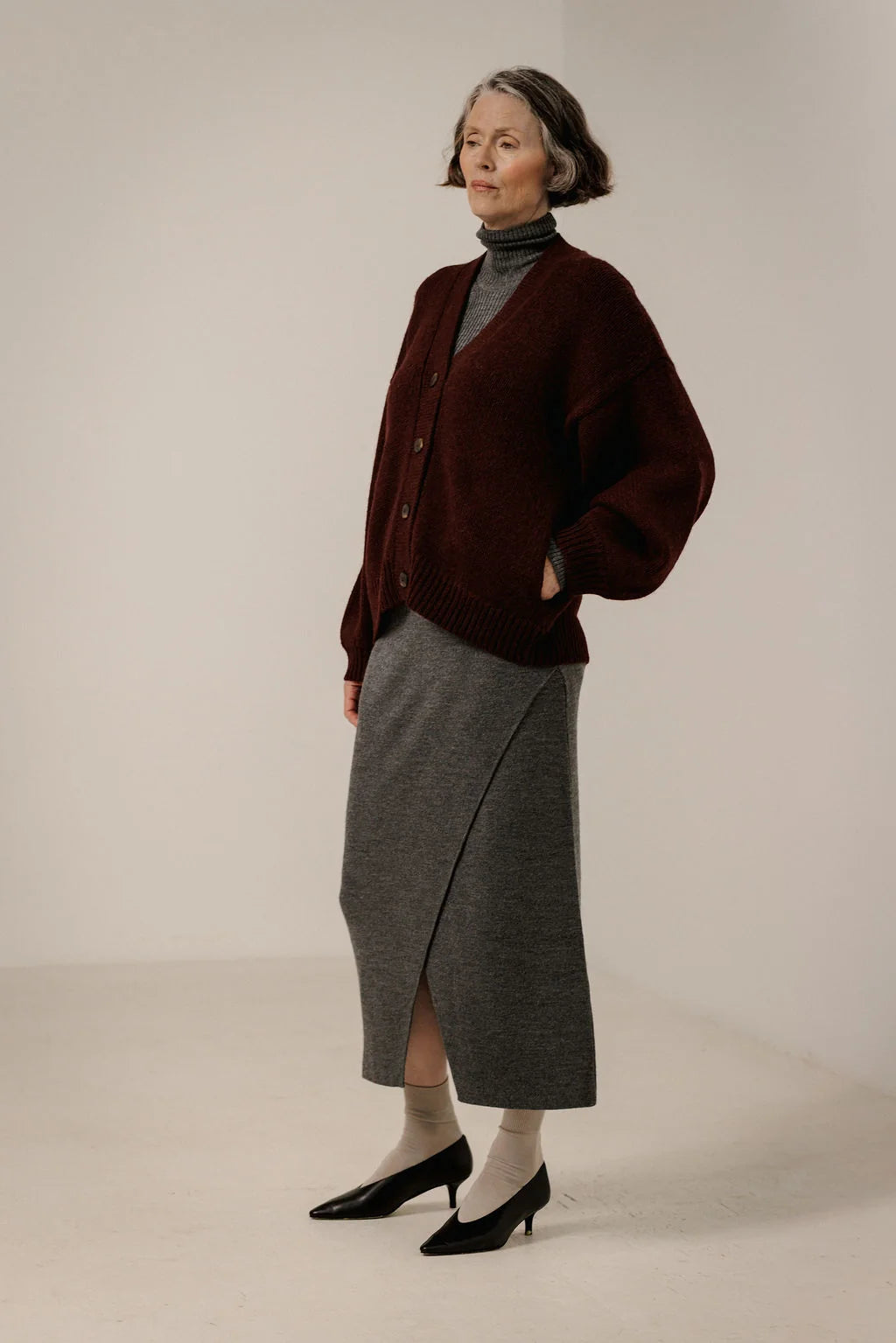 Oversized Alpaca Cardigan - Deep Maroon
