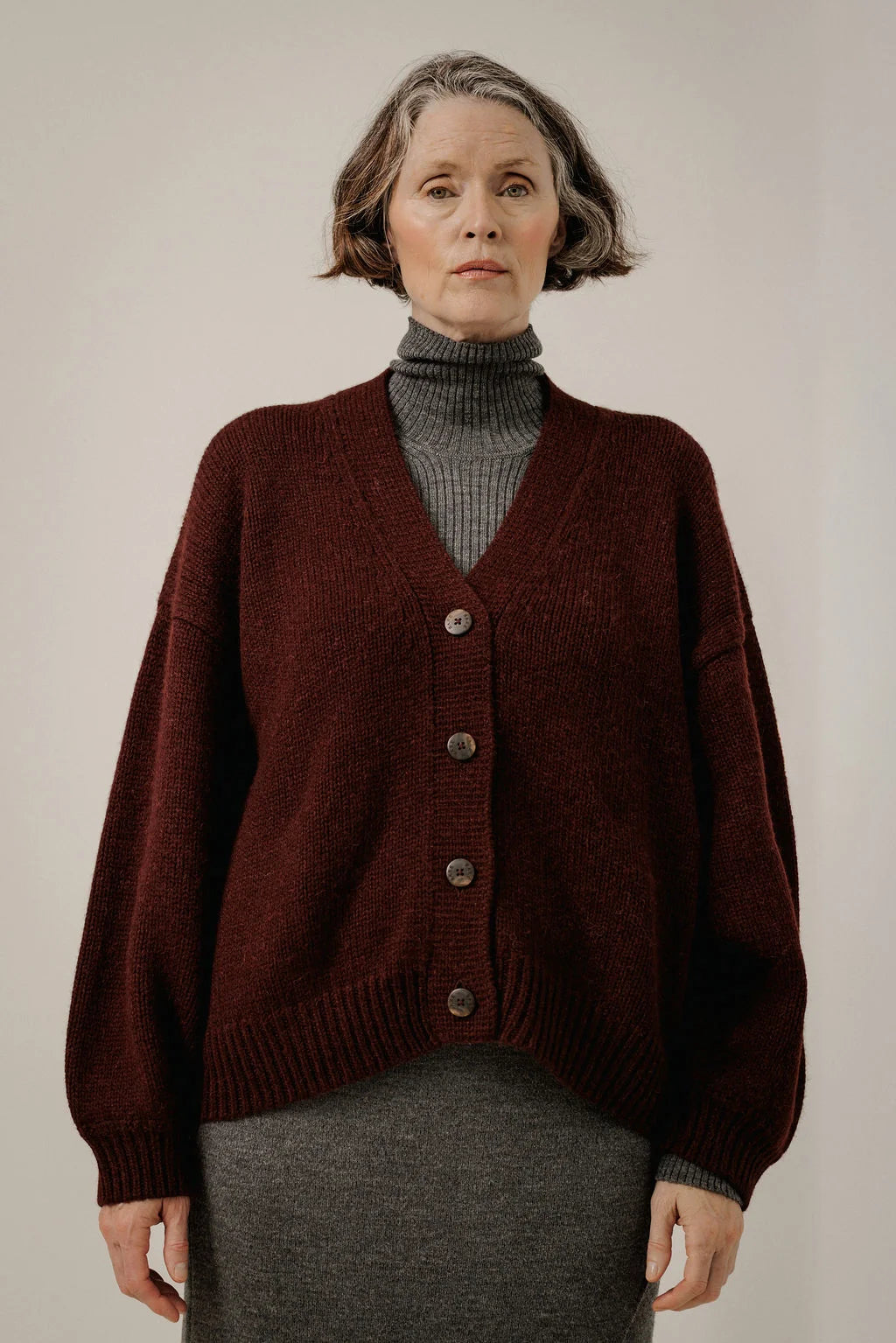 Oversized Alpaca Cardigan - Deep Maroon
