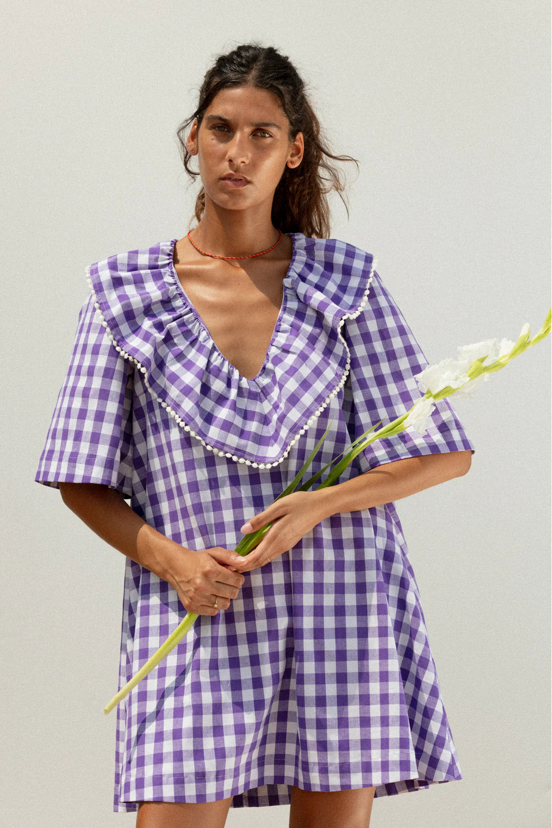 Ruffle Dress - Purple Gingham