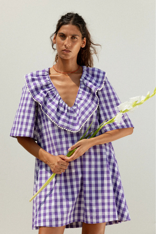 Ruffle Dress - Purple Gingham