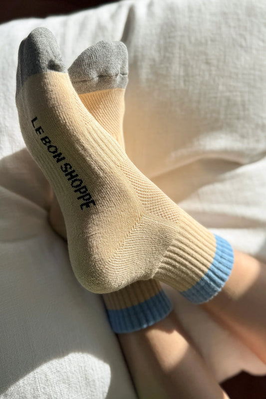 Colour Block Girlfriend Socks - Yellow Blue