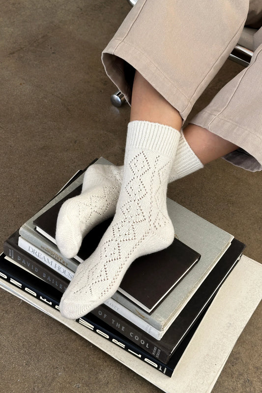 Cashmere Pointelle Socks - Cream
