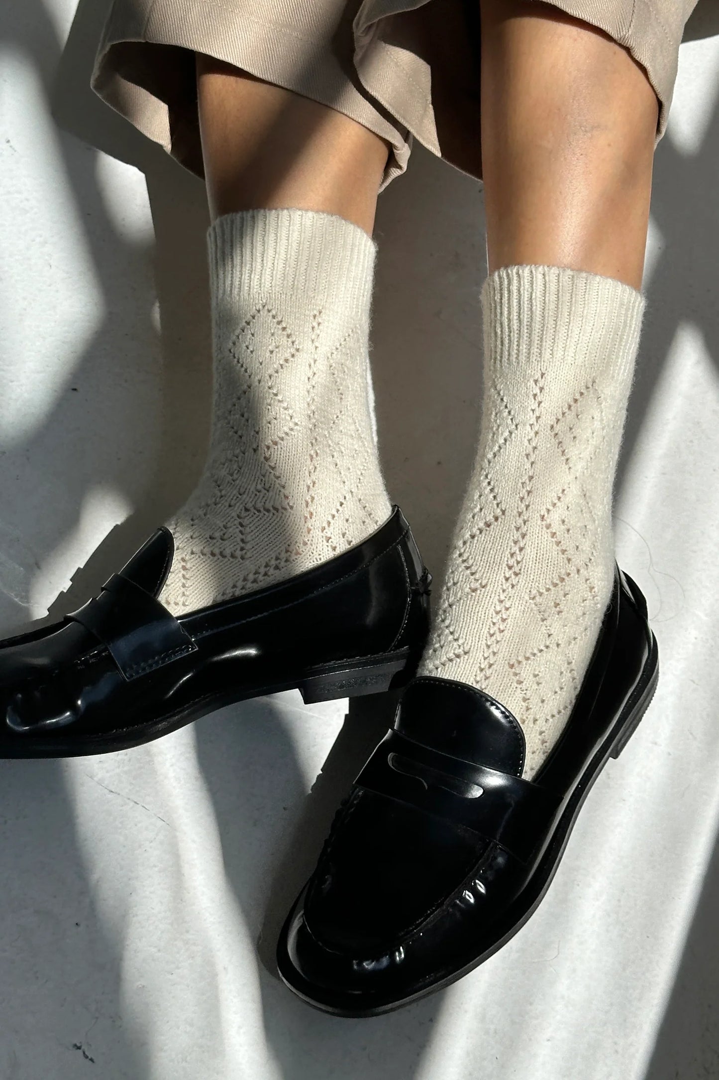 Cashmere Pointelle Socks - Cream