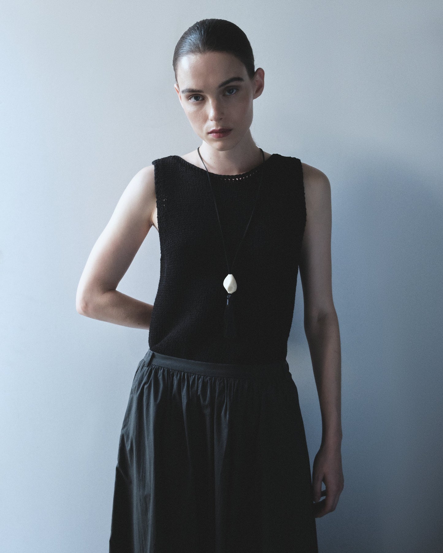 Boat Neck Knit Tank - Black