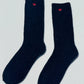 Embroidered Snow Socks - Black + Heart