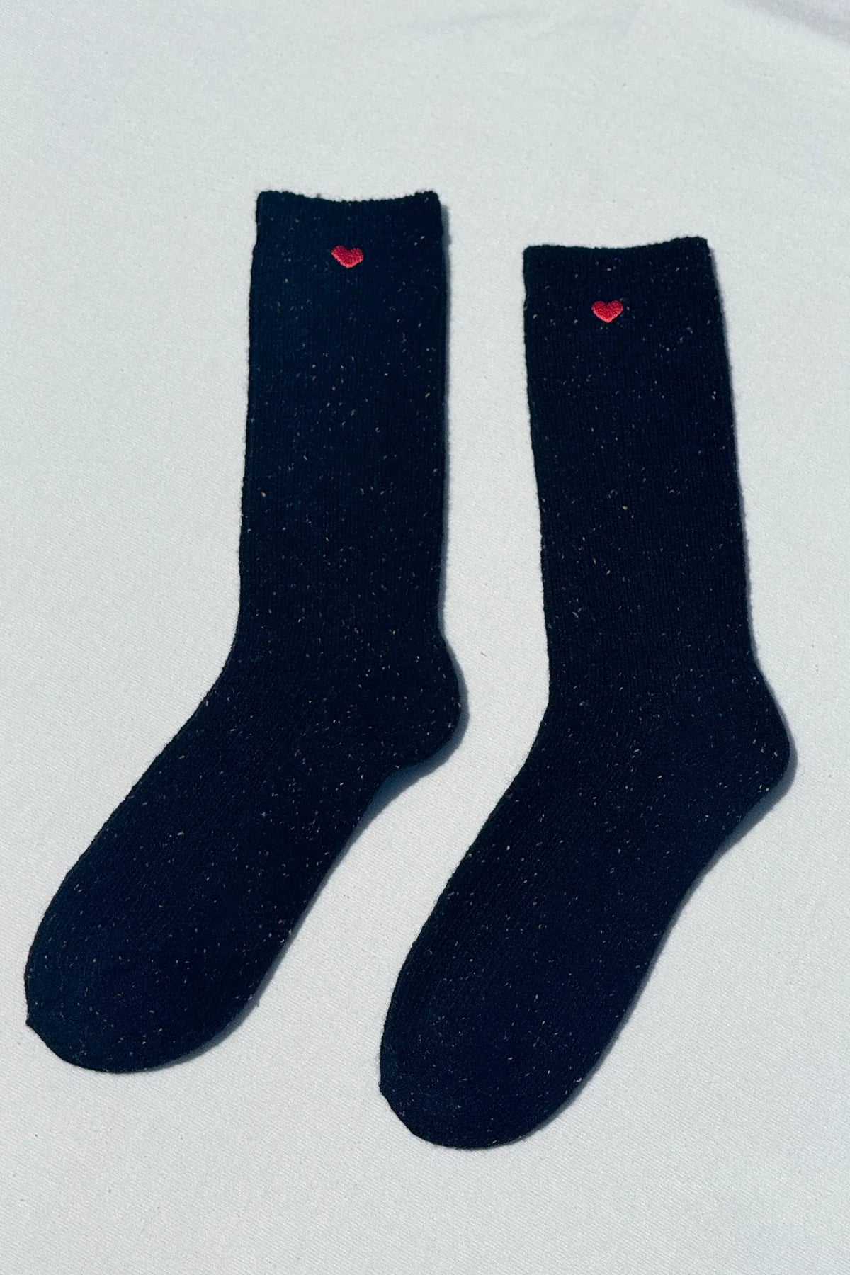 Embroidered Snow Socks - Black + Heart