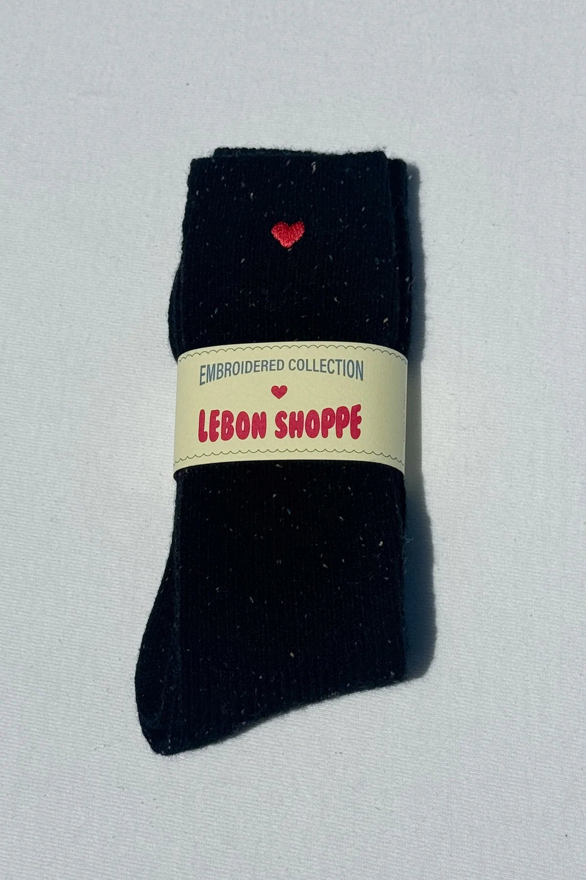 Embroidered Snow Socks - Black + Heart